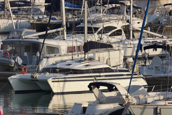 Italy, Sicily, Mediterranean sea, Marina di Ragusa; 26 December 2015, view of luxury yachts in the marina - EDITORIAL — Stock Photo, Image