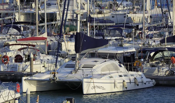 Italy, Sicily, Mediterranean sea, Marina di Ragusa; 7 october 2015, view of luxury yachts in the marina - EDITORIAL — Stock Photo, Image