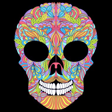 siyah arka plan üzerine çiçek kafatası.