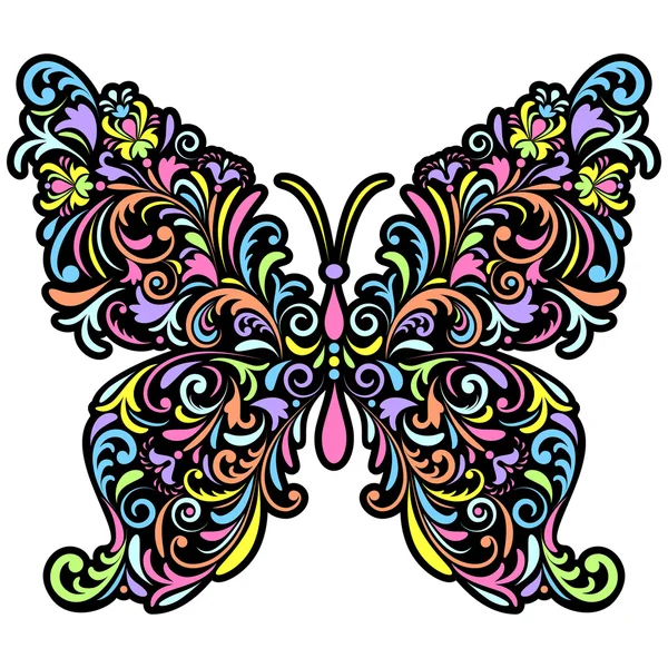 Mariposa floral sobre fondo blanco — Vector de stock