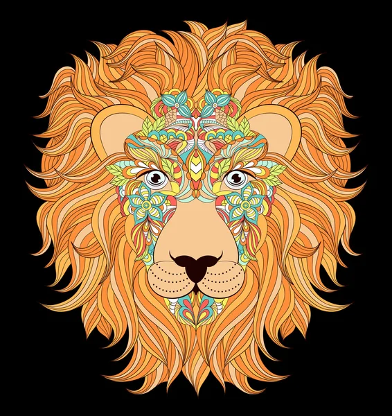 Head of  lion on  black background. — Stock Vector