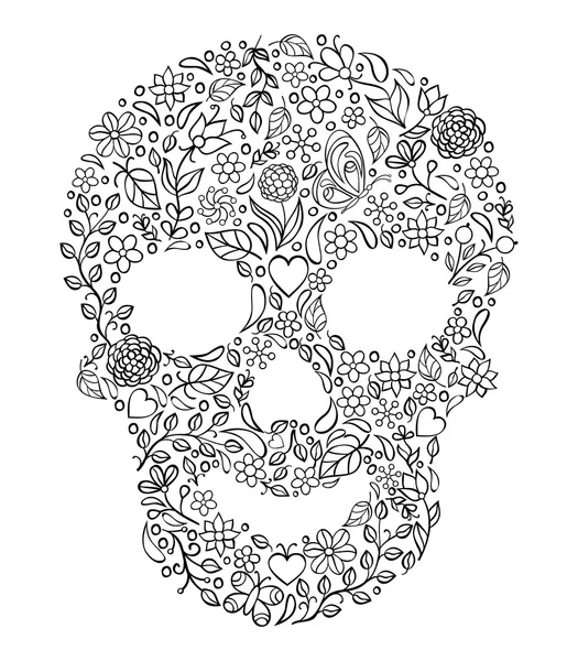 Floral skull on white background — Stock Vector