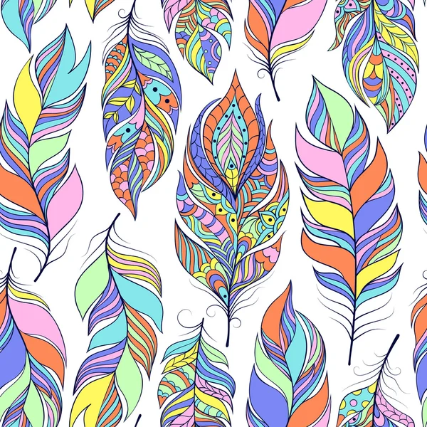Шаблон с красочными абстрактными перьями — стоковый вектор
