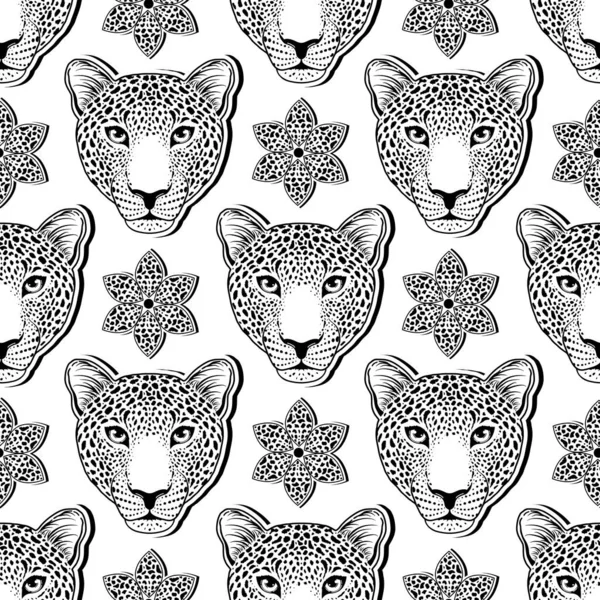 Patroon met luipaard muilkorf en bloem — Stockvector