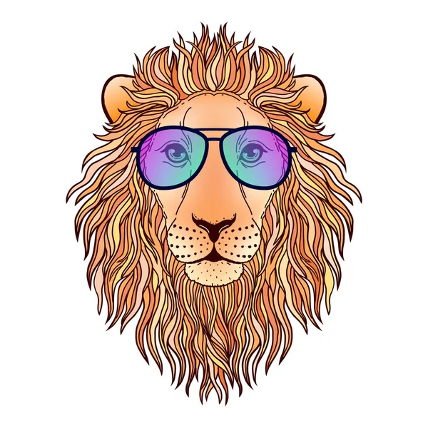 Lion muzzle with sunglasses — Stock Vector