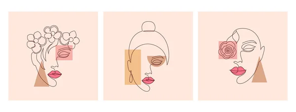 Collage moderno con caras de mujer — Vector de stock