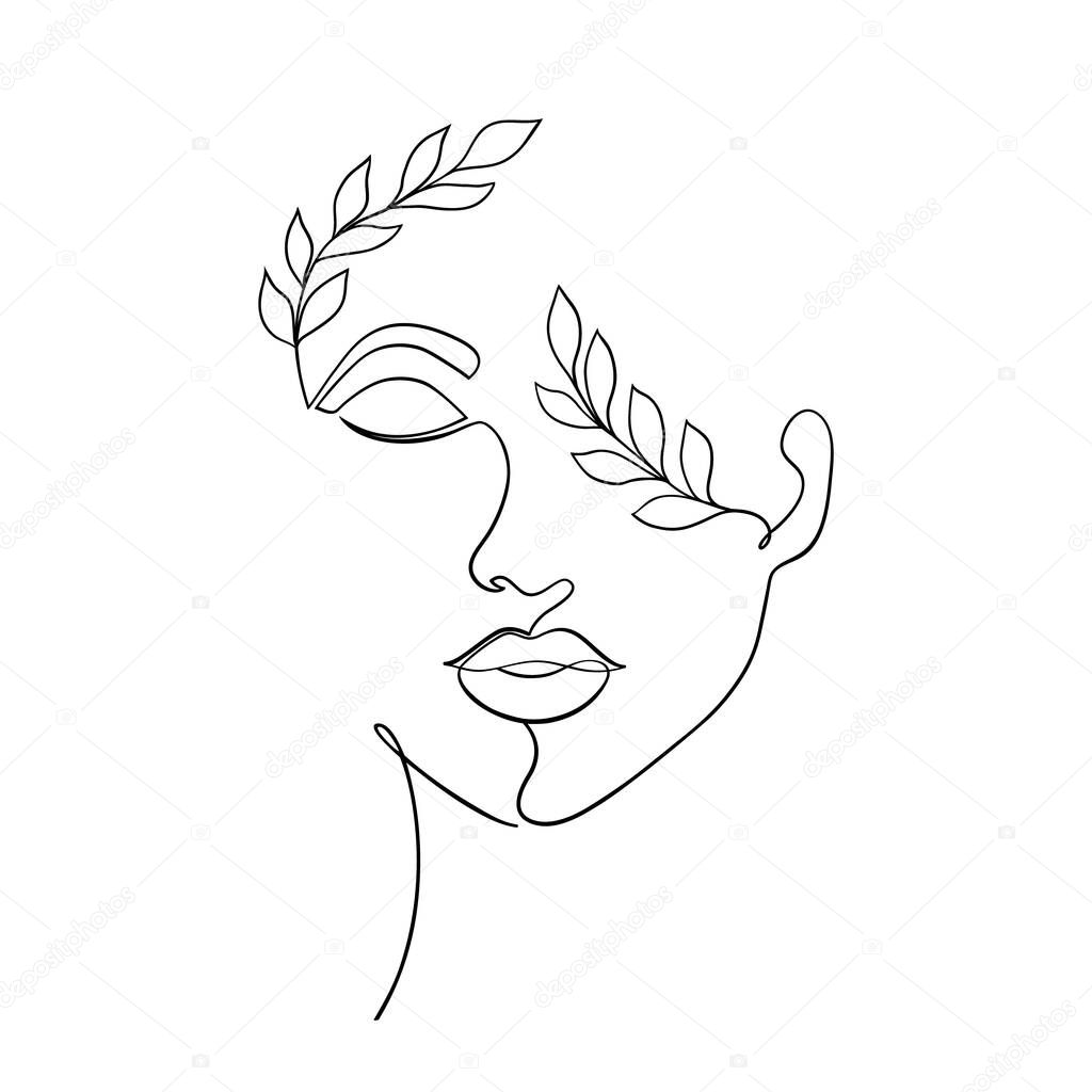 Minimal woman face on white background.One line drawing style..
