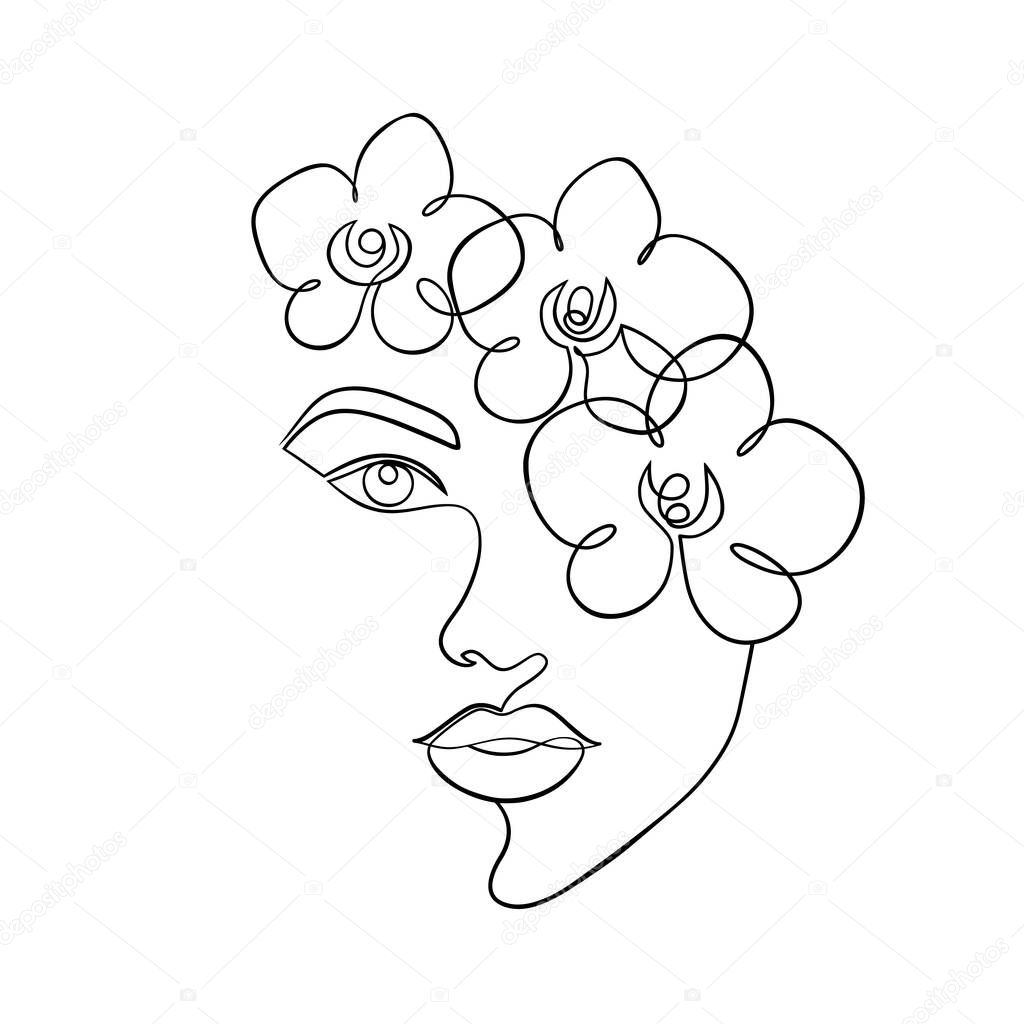 Minimal woman face on white background.One line drawing style..