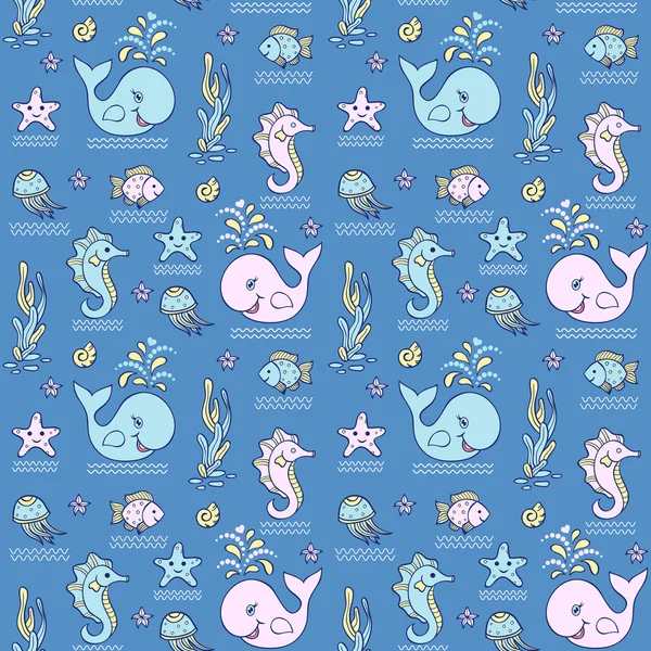 Seamless pattern with ocean animals — Stock Vector