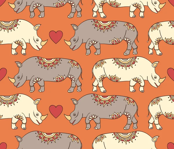 Mönster med färgglada noshörningar — Stock vektor