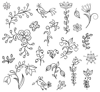 Beyaz arkaplanda el çizimi çiçekler