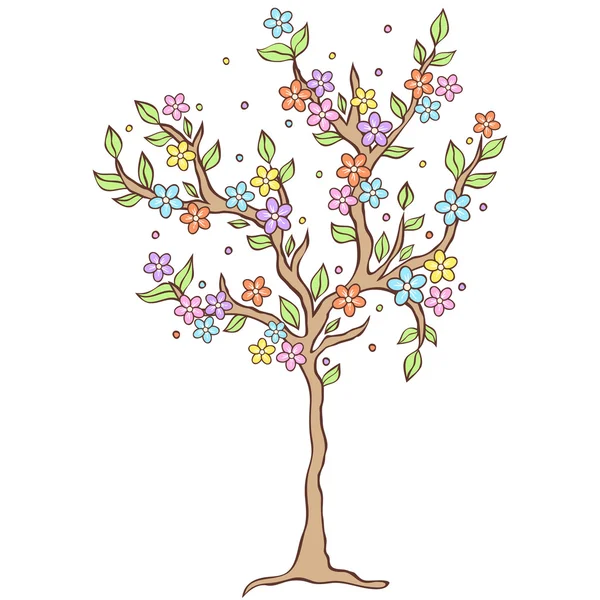 Arbre de printemps coloré sur fond blanc — Image vectorielle