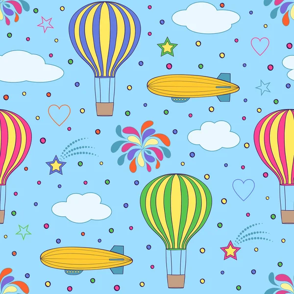 Hava balonları ve airships mavi gökyüzü üzerinde — Stok Vektör