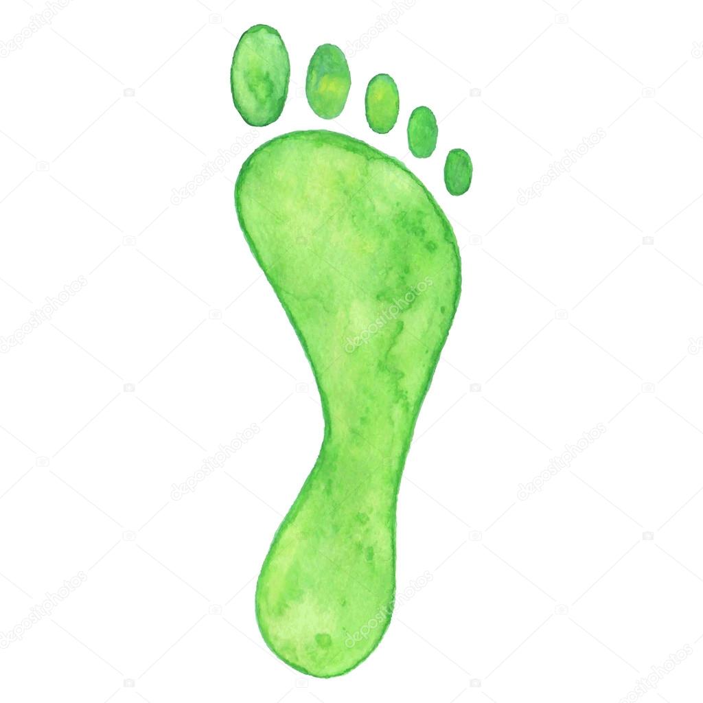 Watercolor numan footprint on white background