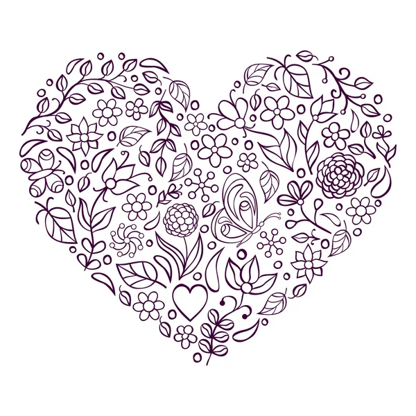 Floral heart on white  background — Stock Vector