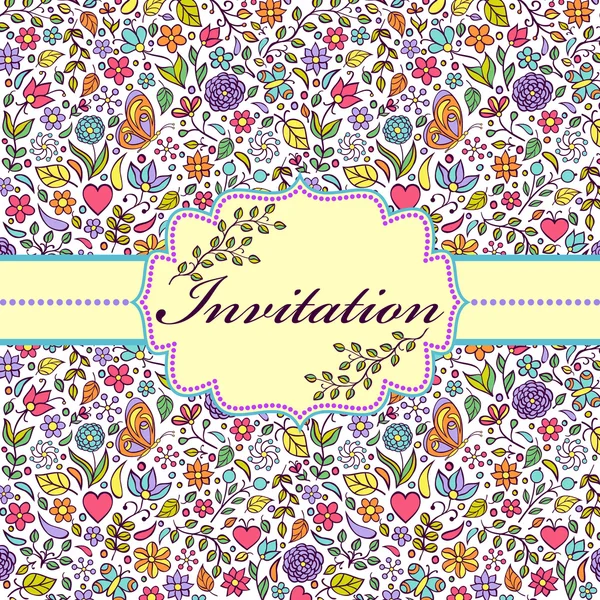 Cartão de convite floral colorido — Vetor de Stock