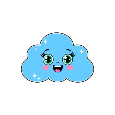 Şirin ve mutlu çizgi film bulutu. Büyük parlak gözleri var. Çocuk tasarımları için mükemmel..