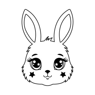 Büyük şeyli ve yıldız yanaklı sevimli tavşan yüzlü, boyama sayfaları ve çocuk çizimleri için mükemmel..