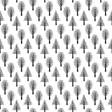 Beyaz üzerinde siyah ağaçlar olan kusursuz bir desen.