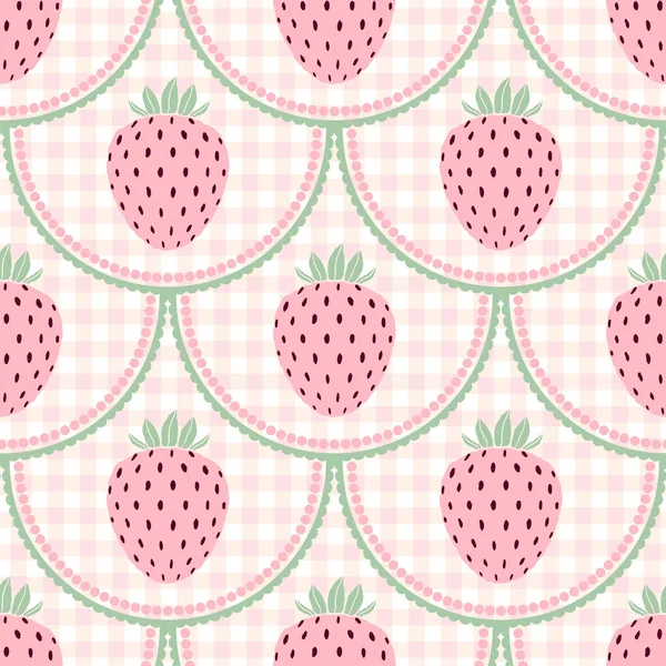 Gingham arka planında çilek olan kusursuz bir desen..