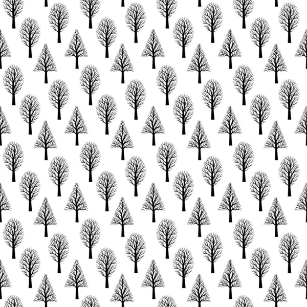 Beyaz üzerinde siyah ağaçlar olan kusursuz bir desen.