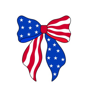 Amerikan bayrağı ve çizgili desenli vatansever yay. Bağımsızlık Günü ve ABD temalı tasarım için 4 Temmuz zirvesi.