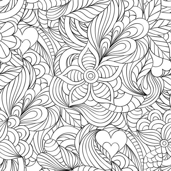 Pattern with abstract flowers,leaves and hearts — Stock Vector