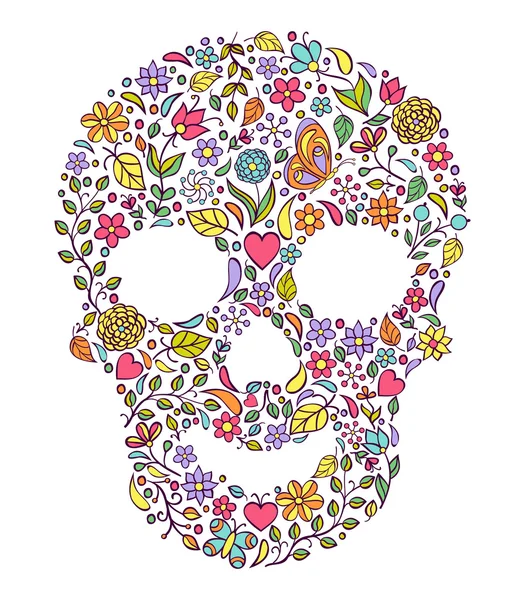 Floral skull isolated on white background — Stock Vector