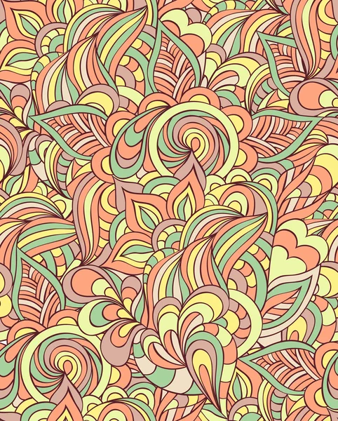 Muster mit abstrakten Blüten, Blättern und Linien. — Stockvektor