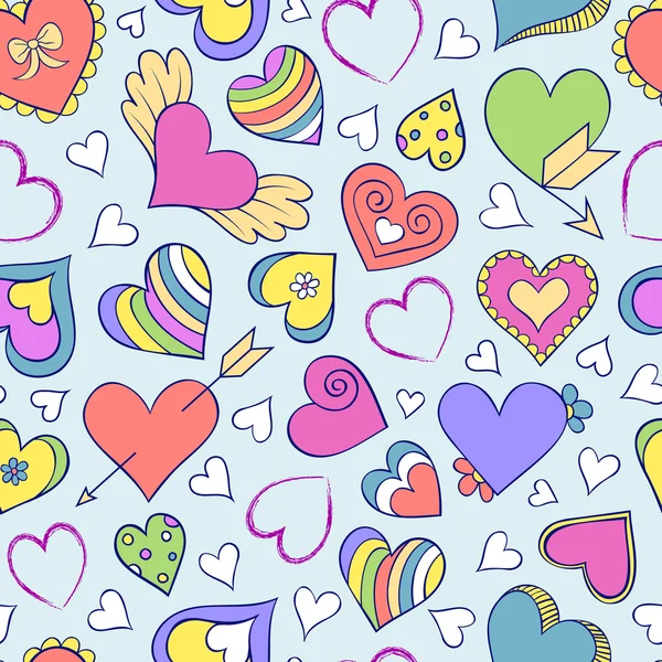 Seamless pattern with hearts and other elements — Stock Vector
