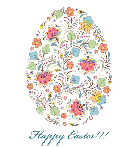 Floral colorful easter egg on white background — Stock Vector