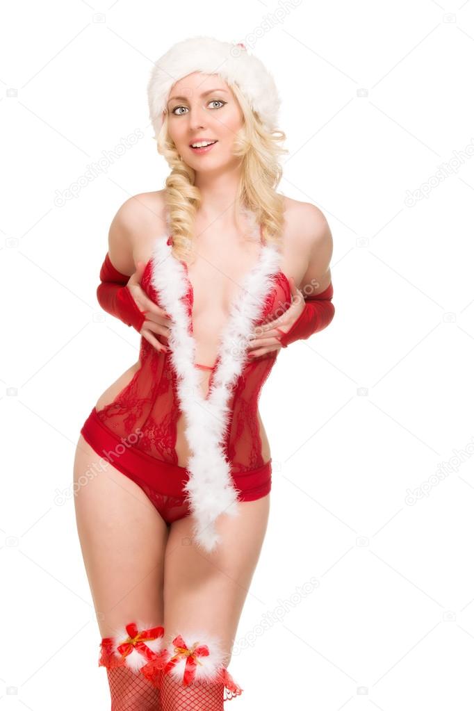 sexy girl wearing santa claus clothes