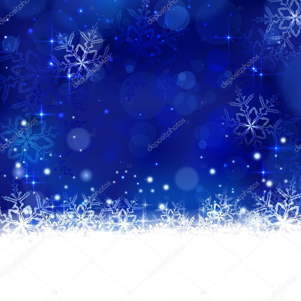 Blue White Christmas, Winter Background with Snow Flakes Stock