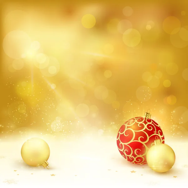 Design de Noël doré avec des boules rouges et dorées — Image vectorielle