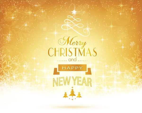Altın Christmas tipografi ile yıldızlar ve ışıklar