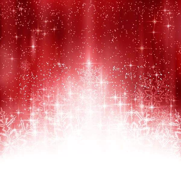 Fondo rojo blanco de Navidad con luces y copos de nieve — Archivo Imágenes Vectoriales