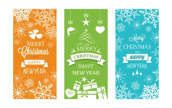 Set of 3 Christmas and Happy New Year labels — Stock Vector