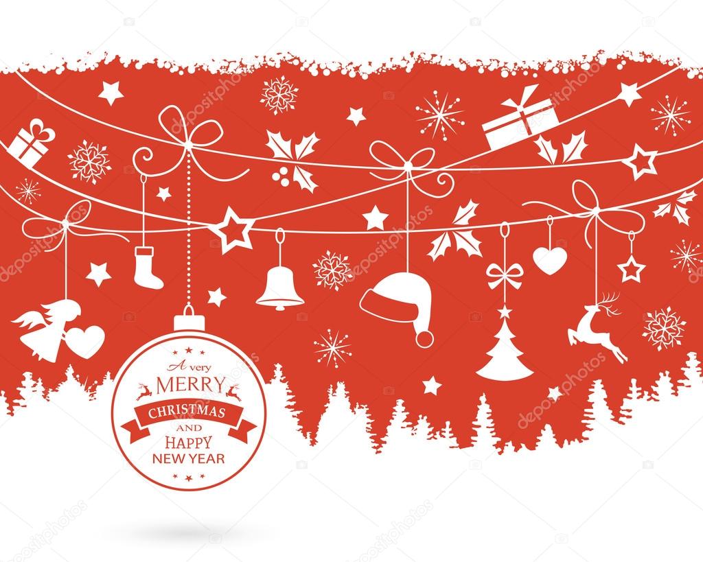 Christmas ornaments and decorations on a monochrome red backdrop