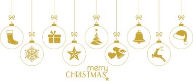 Altın Christmas baubles, beyaz Noel süsler