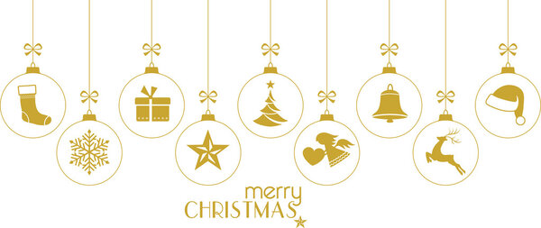 Golden Christmas baubles, Christmas ornaments on white