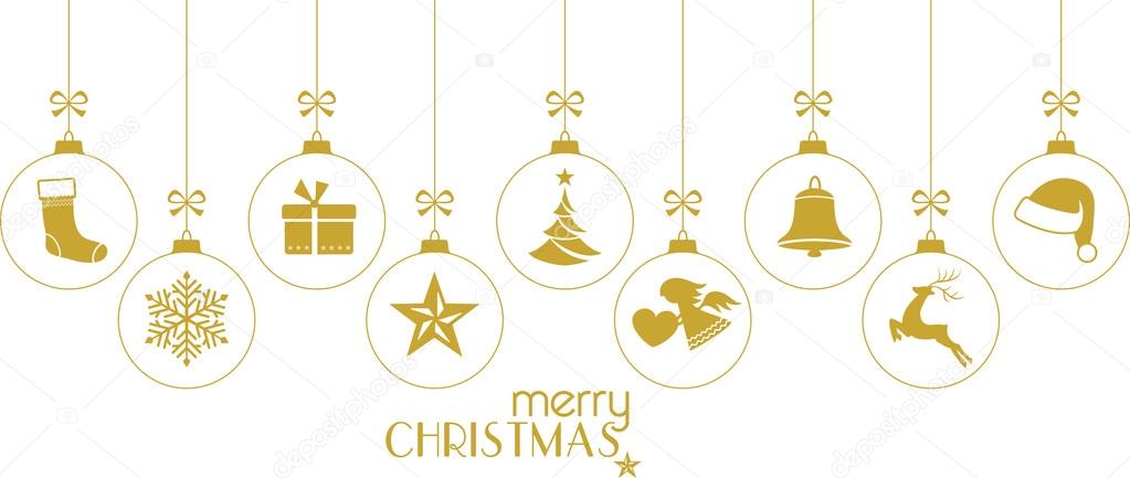 Golden Christmas baubles, Christmas ornaments on white
