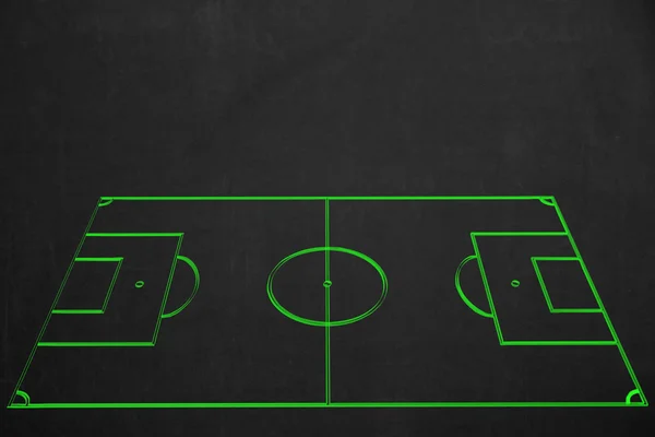 Clean soccer field drawing with green chalk on a dark chalkboard — Stock Photo, Image