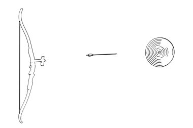 Beyaz izole bir okçuluk sahne gösterimi