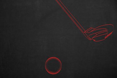 Bir golf sahne, kırmızı koyu bir chalkboa tarihinde defterlerimiz örnek