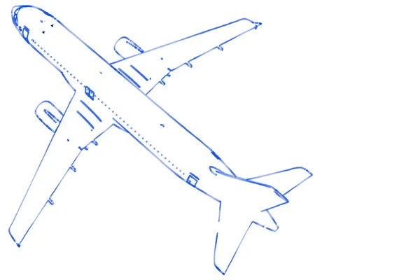 화이트에 푸른 서 예 펜으로 그려진 항공기. — 스톡 사진