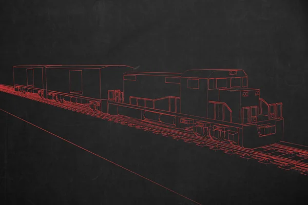 Elektrikli tren karanlık bir kara tahta üzerinde kırmızı tebeşir ile boyalı. — Stok fotoğraf