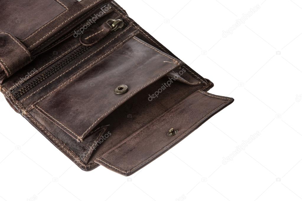 Open wallet without money isolated on white