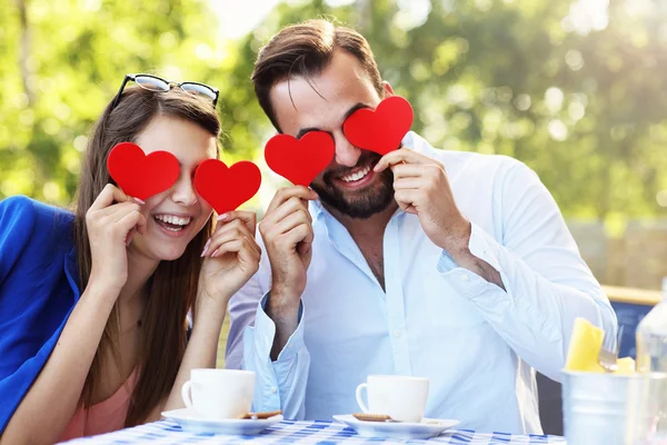 Pareja romántica en la cafetería — Foto de Stock