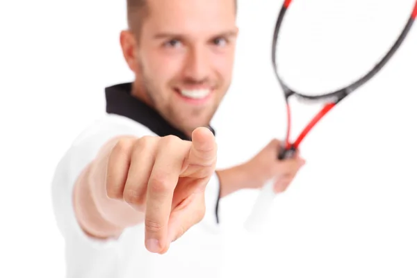 Tennisspelare som pekar till te kameran — Stockfoto