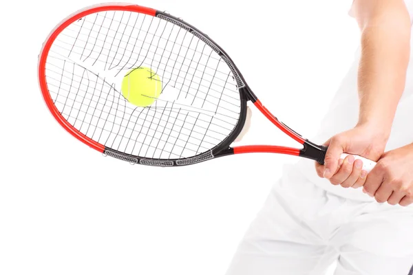 Raqueta de tenis con cuerdas rotas — Foto de Stock